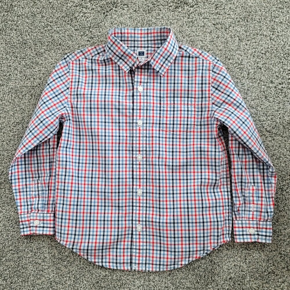 Janie and Jack boys Red White Blue Button Down Shirt Size 5